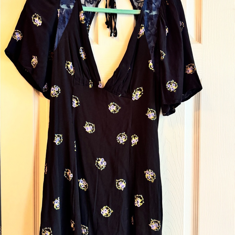 Free People Black Plunge Flutter Sleeve Sundress